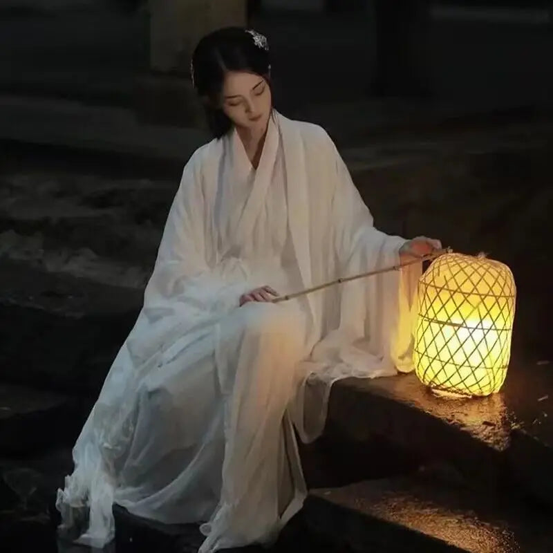 الأبيض Hanfu فستان المرأة الصينية القديمة Hanfu الإناث هالوين الجنية تأثيري حلي 2023 فستان صيفي فستان Hanfu حجم كبير