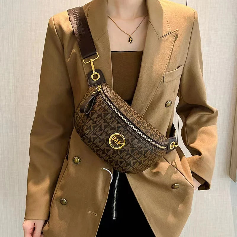 Vintage Shoulder Bag Women'S Printed Letter Crossbody Chest Bag With Adjustable Strap Designer Luxury Soft Leather Waist Packs