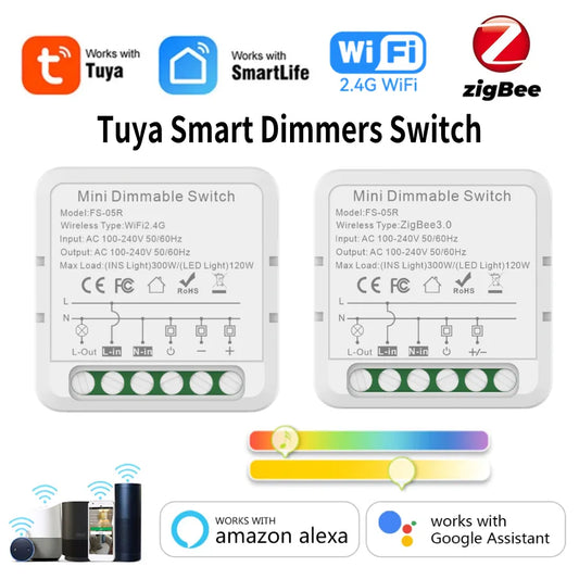 Модуль переключателя интеллектуальных диммеров Tuya ZigBee WiFi поддерживает 2-стороннее управление светодиодными лампами, регулируемый переключатель, работает с Alexa Google Home