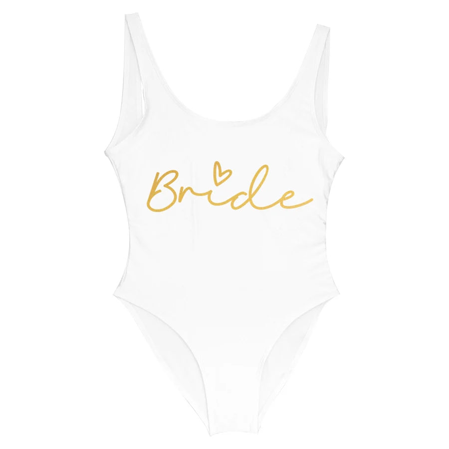 S-3XL Gold Print Team Bride One-Piece Swimsuit Squad Women Swimwear Bachelorette Party Swimsuit Summer Beatchwear Bathing Suit