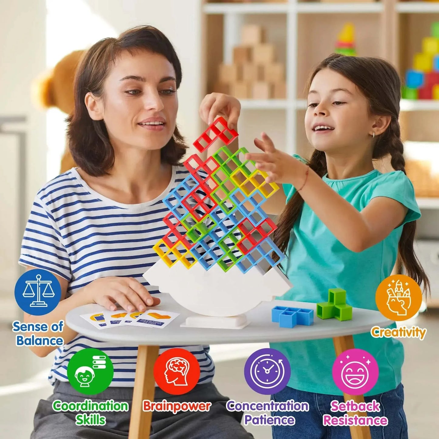 48 Blocks Building Block Brick Toy Balance Stacked Game Swing High Russian Building Blocks Stack Kid Desktop Toy