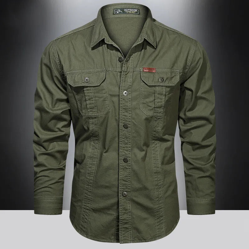 2023 Cargo Shirt Men Long Sleeve Casual Cotton Shirts High Quality Camisa Militar Overshirt Brand Clothing Black Blouses 5XL