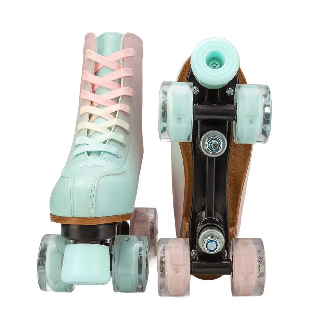 New PVC PU Leather Double Row Roller Skates Inline Skate Shoes 4 Wheels Sneakers For Women Men Adults Outdoor Sports Ice Skating