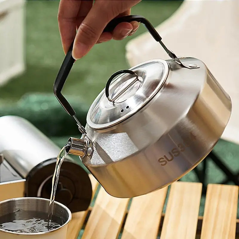 1L/1.5L Camping Water Kettle Outdoor Coffee Kettle Tableware Picnic Set Supplies Durable Camping Tea Kettle Tourism Cookware