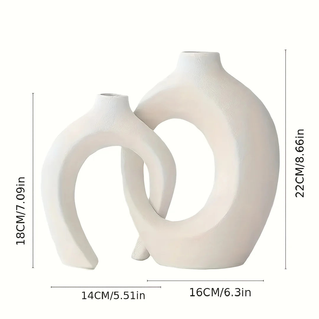 Hollow Nordic Modern Ceramic Vase Set of 2 for Modern Home Decor,Modern Boho Hollow Flower Vases for Living Room Bookshelf