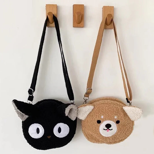 Japanese Style Kawaii Bag Women Girls Cartoon Kitten Bear Plush Shoulder Bags Crossbody Messenger Pack Small Phone Purse Packet