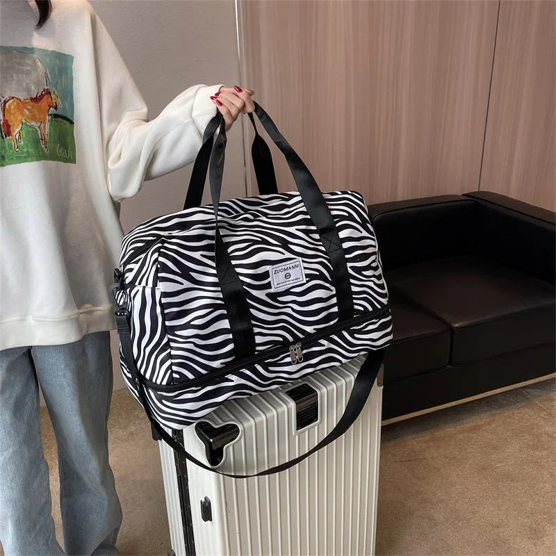 Travel Bag Women's Handbag Leopard Zebra Print Waterproof Large Size Luggage Fitness Dry Wet Separation Duffle Bag Weekend Bag