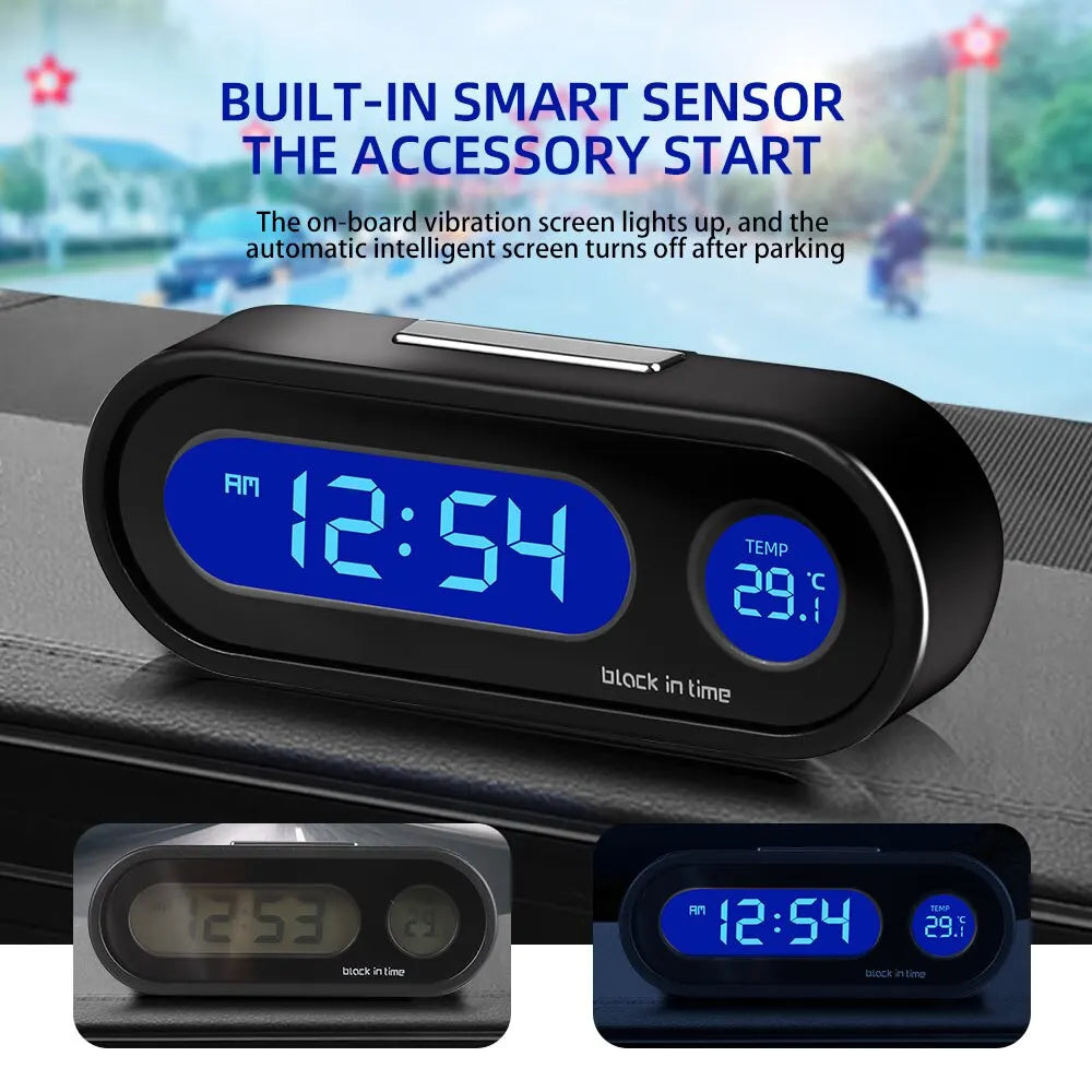 Mini Electronic Car Clock Time Watch Auto Dashboard Clocks Luminous Thermometer LCD Backlight Digital Display Car Accessories