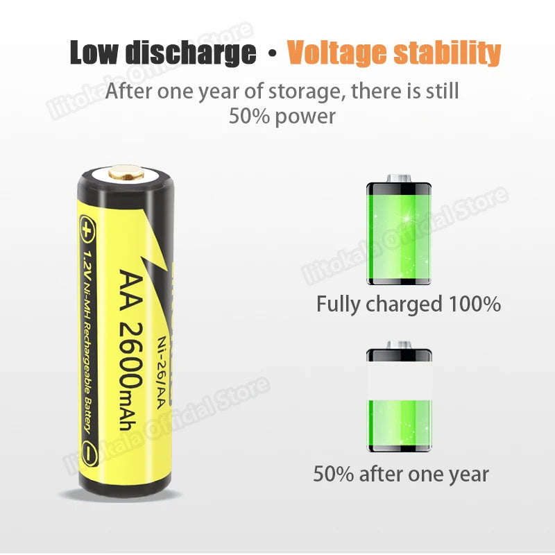 1-16PCS LiitoKala Ni-26/AA 1.2V AA 2600mAh Ni-MH Rechargeable Battery For Temperature Gun Remote Control Mouse Toy batteries