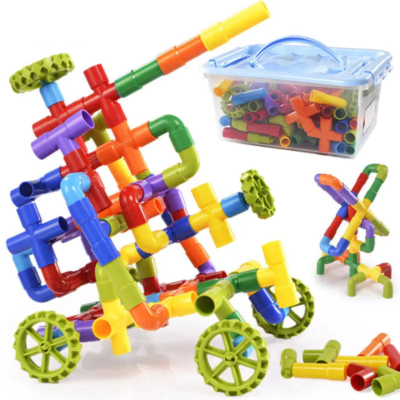 DIY Construction Toys Track Tubular Building Block Marble Runs Piecing ABS Building Bricks Education Construct Toys for Children