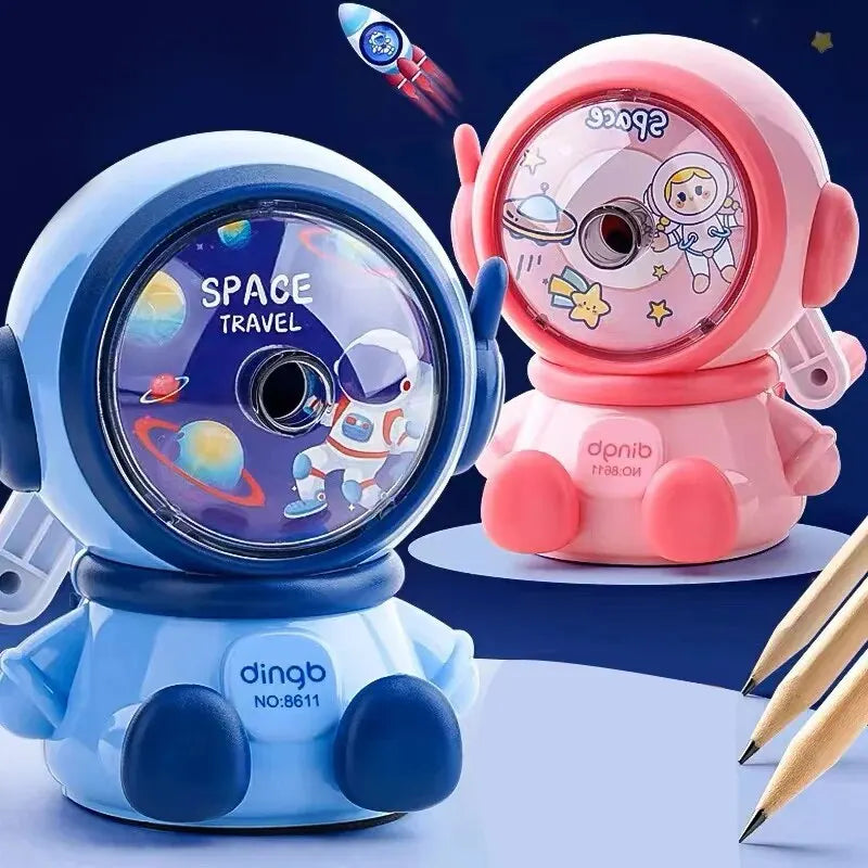 1pc Astronaut Cartoon Pencil Sharpener Students Pencil SharpenerHand Crank Manual Sharpener Cartoon Pencil Cutter For SchoolStat