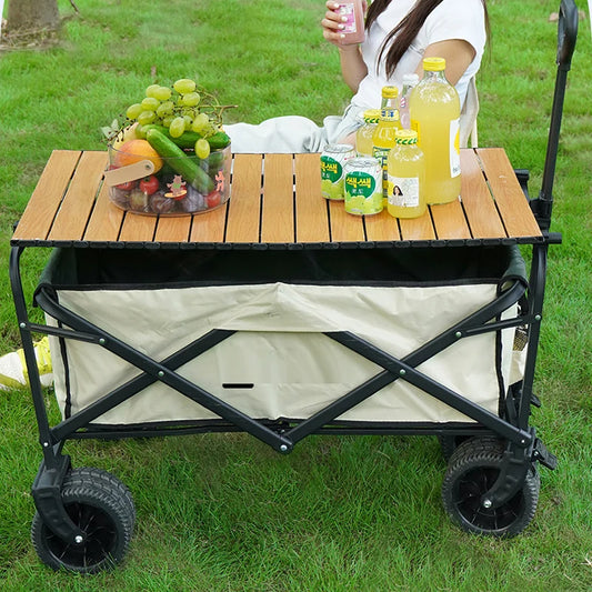 Outdoor Folding Trolley Portable Multifunctional Large Capacity Adjustable Handle Barbecue Picnic Beach Camping Trolley