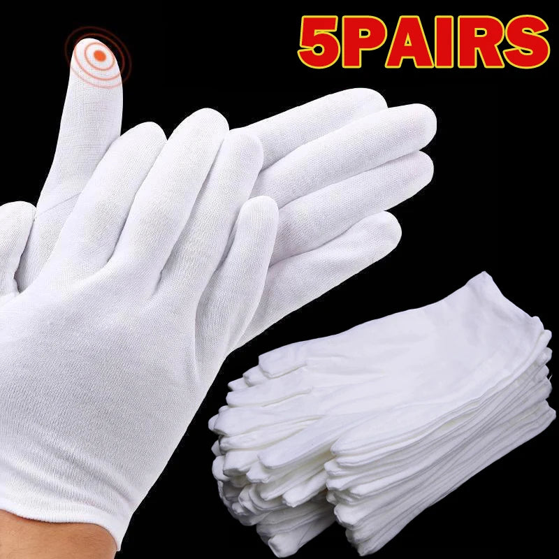 10Pcs White Cotton Work Gloves for Dry Hands Handling Film SPA Gloves Ceremonial High Stretch Gloves Household Cleaning Tools