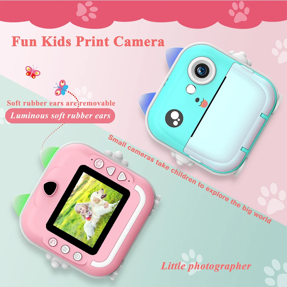 Kids Camera Instant Print Photo Mini Digital Video Camera for Kids with Zero Ink Print Paper 32G TF Card Educational Toys Gift