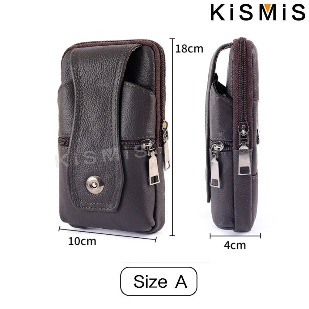 KISMIS Fashion Men's Leather Waist Bag - Multifunction Fanny Pack, Large Capacity Belt Bag with Shoulder Strap