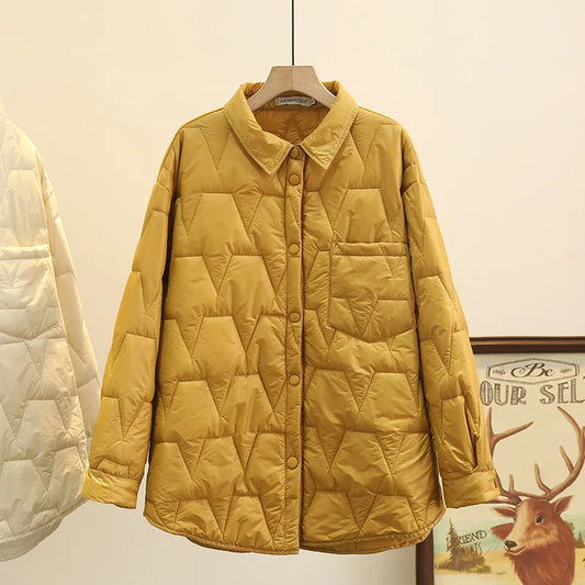 Fall Winter Plus Size Thin Parka Women's Clothing Leisure Lapel Geometric Pattern Jacket Simple Warm Cotton-Padded Coat