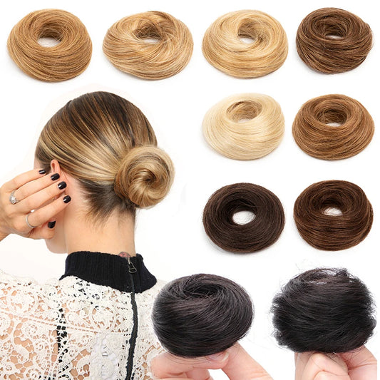 MRS HAIR كعكة الشعر البشري Chignon ذيل حصان هيربيسي أوبدو دونات وصلات شعر حقيقية مرنة شريط مرن بني أشقر