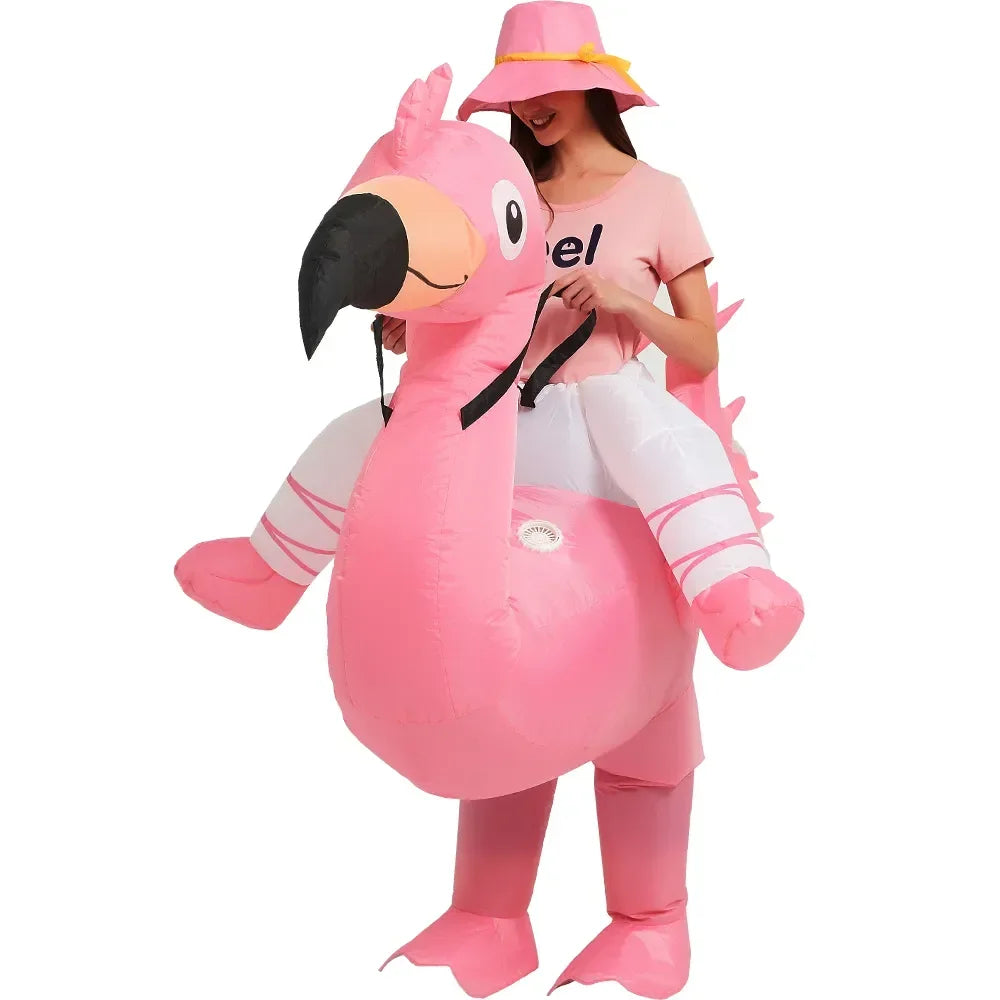 Flamingo Inflatable Costume Christms Mascot Halloween Costume for Women Adults Kids Cartoon Anime Mascot Cosplay for Party