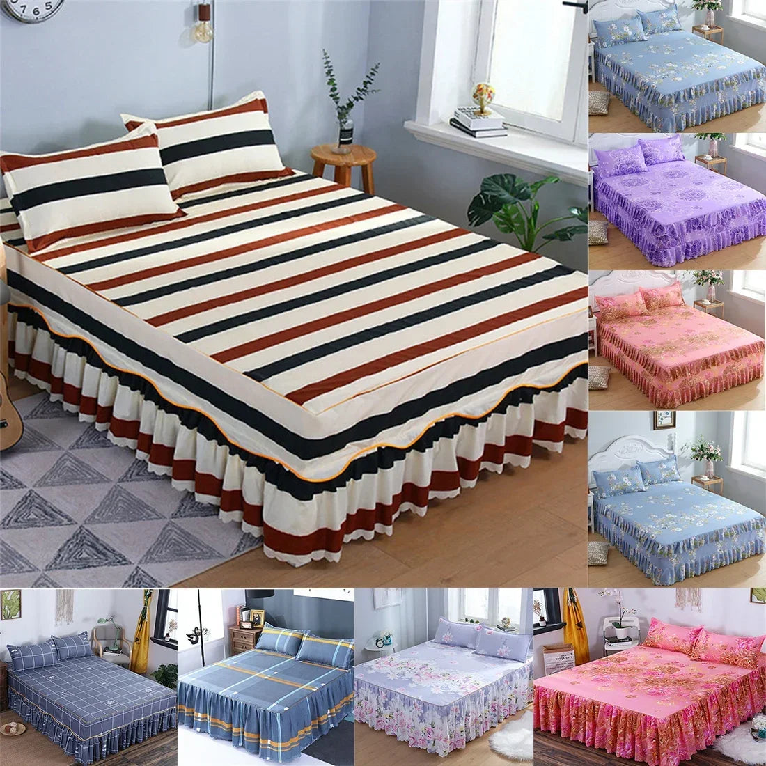 Bed Skirt Cotton Bedspread Set Embroidery Bed Dress Pillow Cases 3 Pieces/Set For King/Queen Double 1.5/1.8/2M Sheet Cover 3PCS