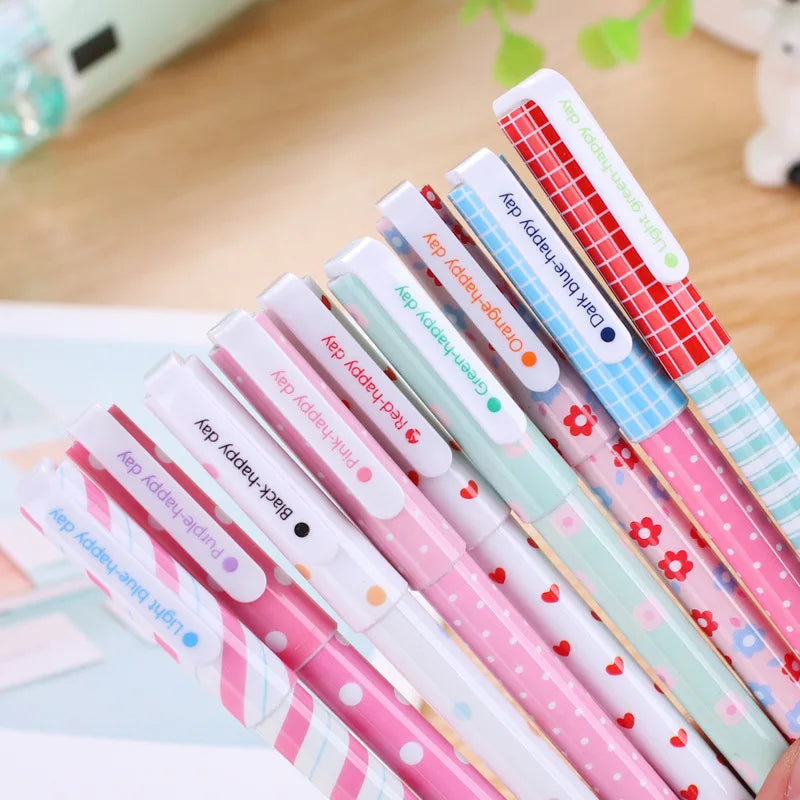 10 Pcs/Set Color Pen Flower Animal Starry Star Sweet Flora Colored Gel Pen 0.38mm Cute Pens for School  Stationary