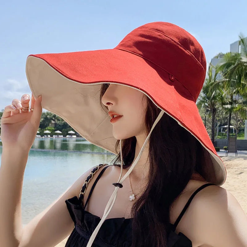 Wide Brim UPF 50+ Sun Hat Women Anti-UV Protection Hiking Fisherman Cap Fold Summer Solid Beach Hat 2023 Double sided Sun hat