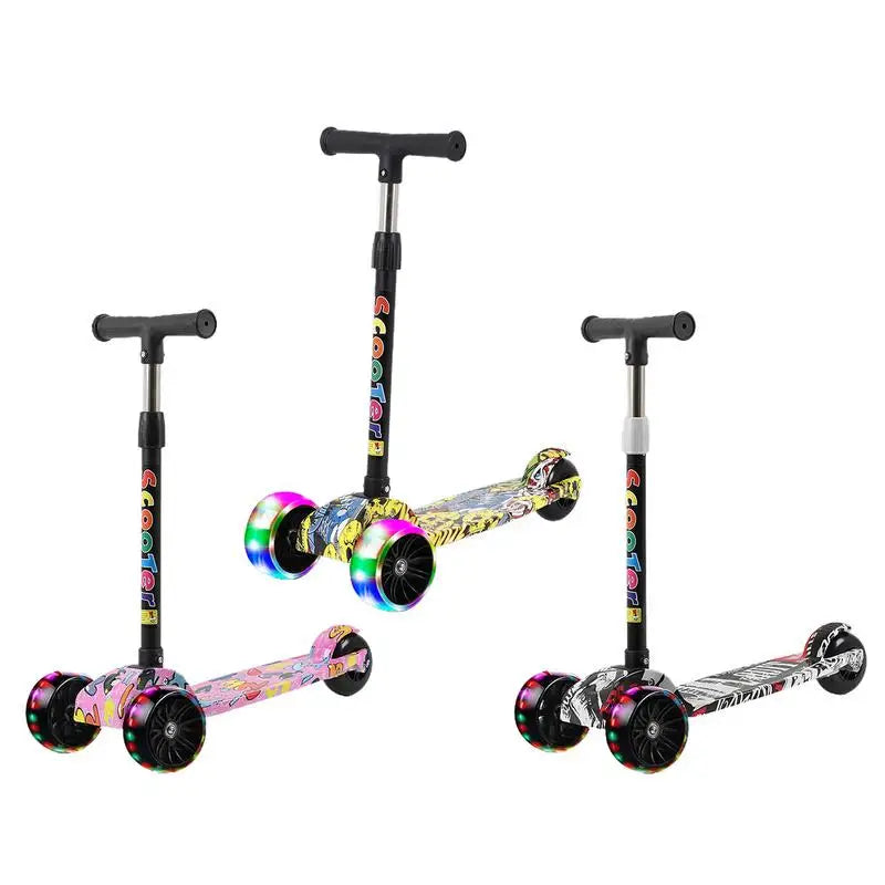 New Children's Scooter Fashion Cool Three Wheels Light-up Graffiti Scooter Outdoor Toys Portable Foldable Kids Balance Bike Toys