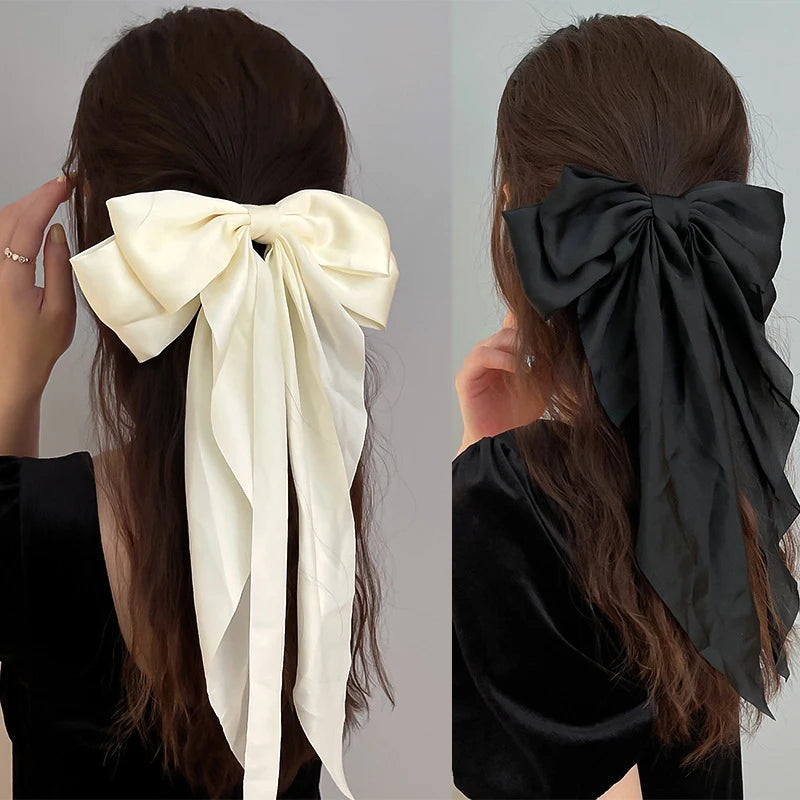 Bow Ribbon Hair Clip for Women Bowknot Barrettes Girls Solid Stain Spring Ponytail Clip Headband Hair Accessories Headwear Gift