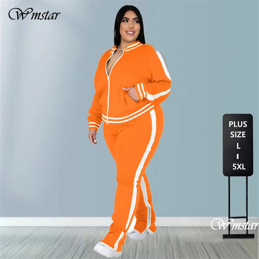 حجم كبير L-5XL قطعتين مجموعة النساء جرزاية البريدي مخطط شق علوي Sweatpants عداء ببطء الزي مطابقة مجموعة بالجملة دروبشيبينغ