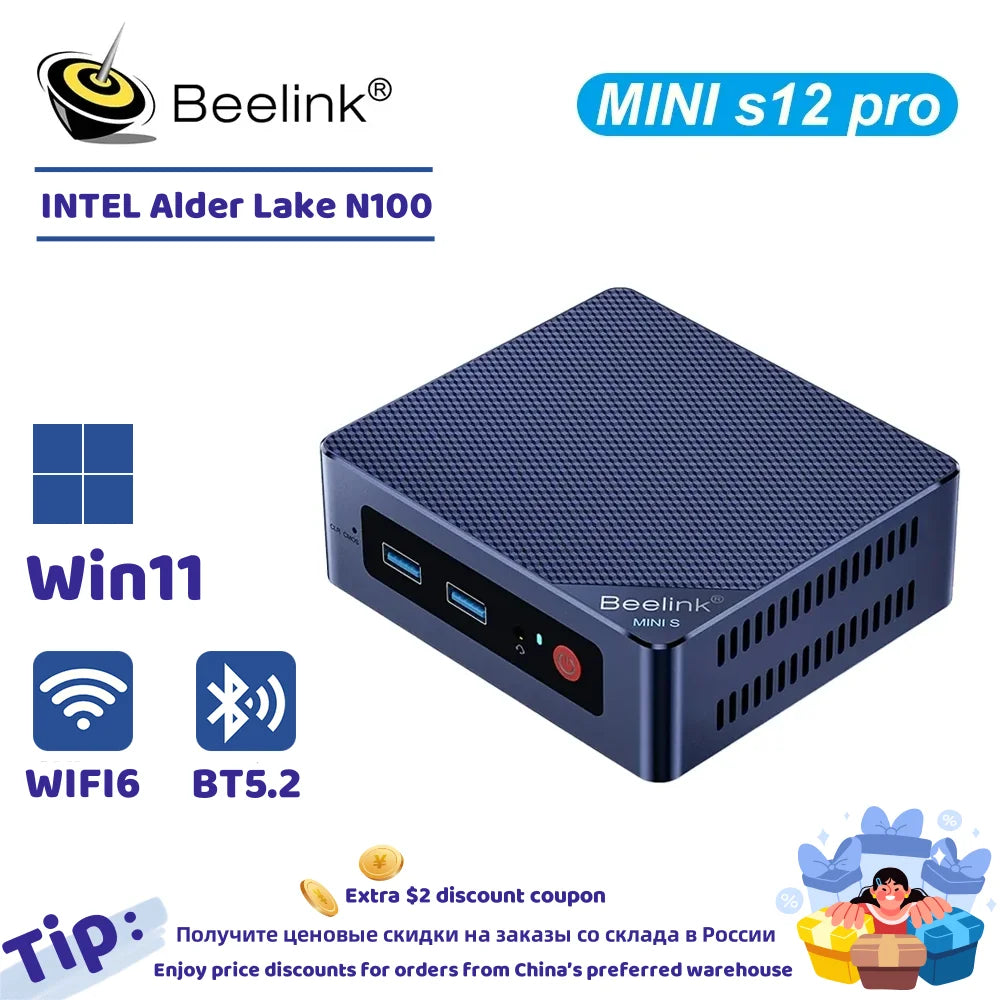 Beelink MINI S12 Pro n100 мини-ПК игровой INTEL Alder Lake N100 N95 N5095 Windows11 DDR4 16 ГБ 500 ГБ 8 ГБ 256 ГБ игровой компьютер своими руками