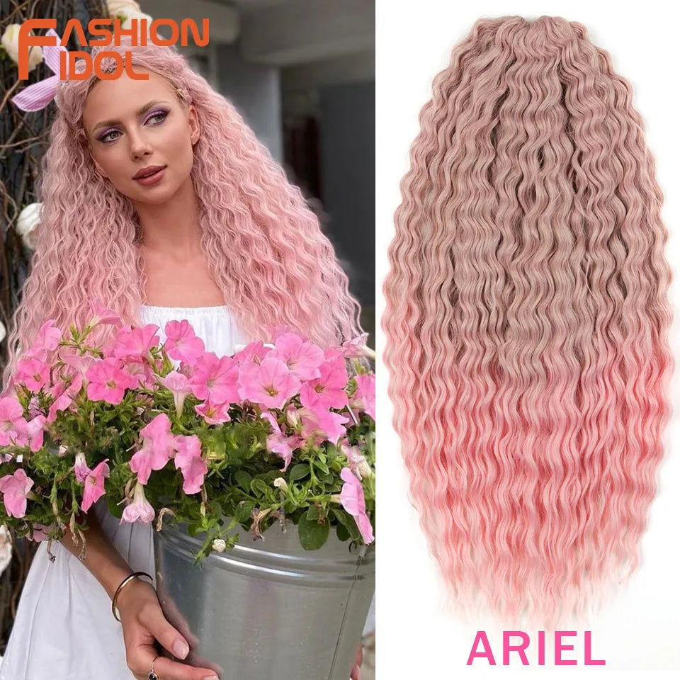 Волосы Ariel Curl Water Wave Twist Вязание крючком Синтетическая коса Волосы Ombre Светлые розовые 22 дюйма Глубокая волна Плетение волос Наращивание волос