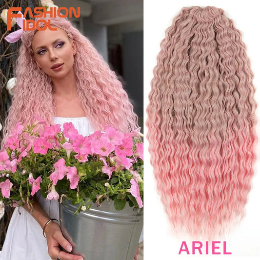 Ariel Curl Hair Water Wave Twist Crochet Hair Synthetic Braid Hair Ombre Blonde Pink 22 Inch Deep Wave Braiding Hair Extension