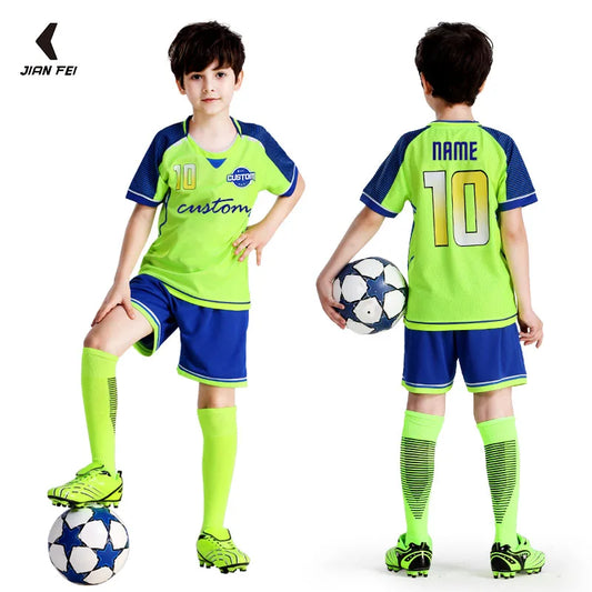 Kids Football Jersey Personalized Custom Boy Soccer Jersey Set Polyester Soccer Uniform Breathable Football Uniform For Children