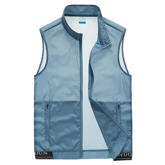 5XL Summer New Ultra-thin Vest Men Outdoor Zipper Pocket Solid Color Cool Vest Hiking Fishing Photography Leisure Cargo Vest Men