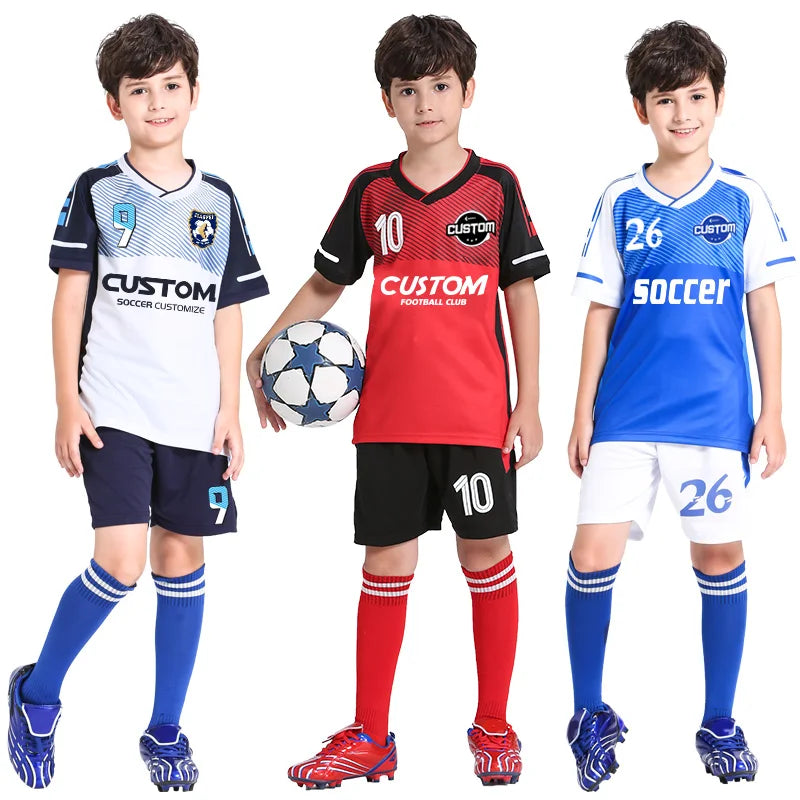 Kids Football Jersey Personalized Custom Boy Soccer Jersey Set Polyester Soccer Uniform Breathable Football Uniform For Children