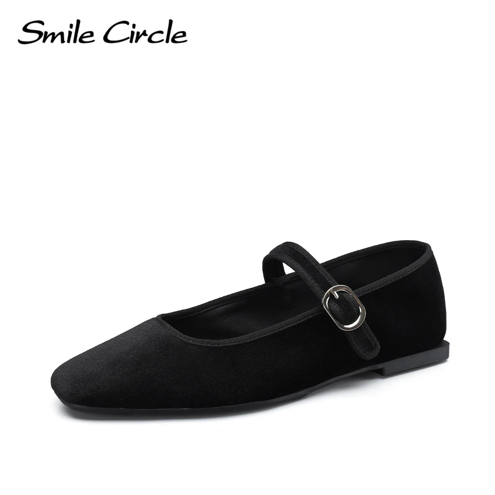 Smile Circle Velvet Mary Jane Ballet Flats Women Shoes Leopard Print Comfortable Soft Round Toe Flat Shoes for Women