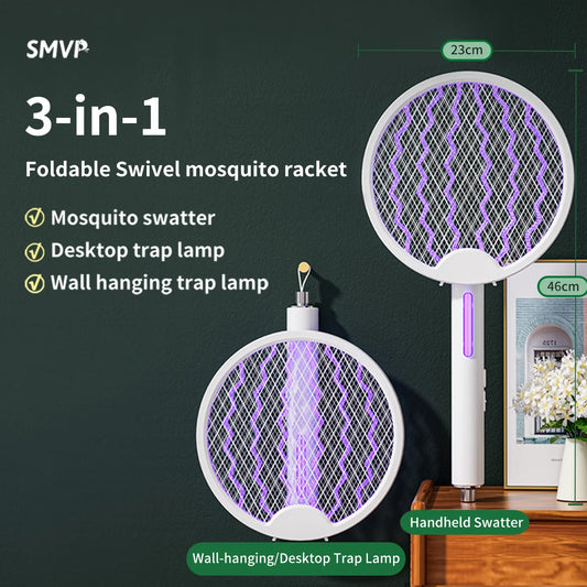 Electric Mosquito Killer Racket Fly Swatter Bug Zapper with Attractant light and Type-C USB Rechargeable Foldable