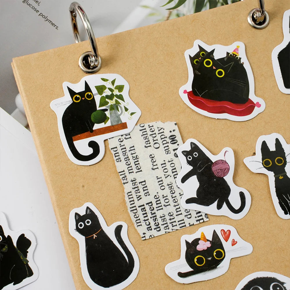 Mr. Paper 46pcs/Box Kawaii Black Cat Stickers Items Decoration DIY Handbook Stickers Boxed Cute Stickers Korean Stationery