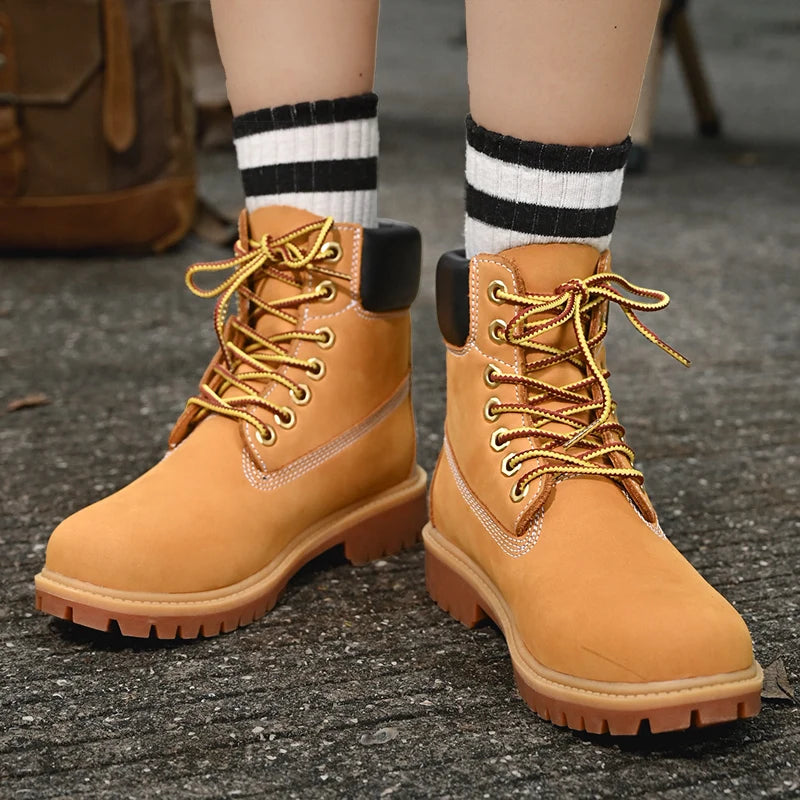 Boots Men High Top Boots Men's Leather Shoes Winter Fashion Plush Warm Shoes Outdoor Sneakers Lace Up Non-Slip Ankle Boots Male