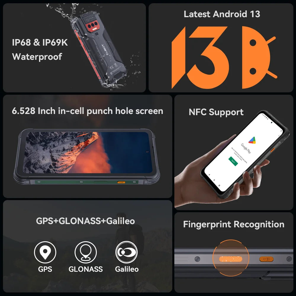 Cubot KingKong 8, Waterproof Rugged Smartphone Android 13, 12GB RAM(6GB+6GB), 256GB ROM, 10600mAh, NFC, Octa-core, 4G Phone, OTG