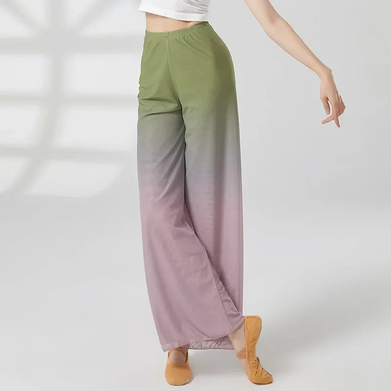 Two Layers Gradient Gauze Pant Classical Dance Stage Performance Clothes Adult Trouser Flowy Wide Leg Pants National Costume