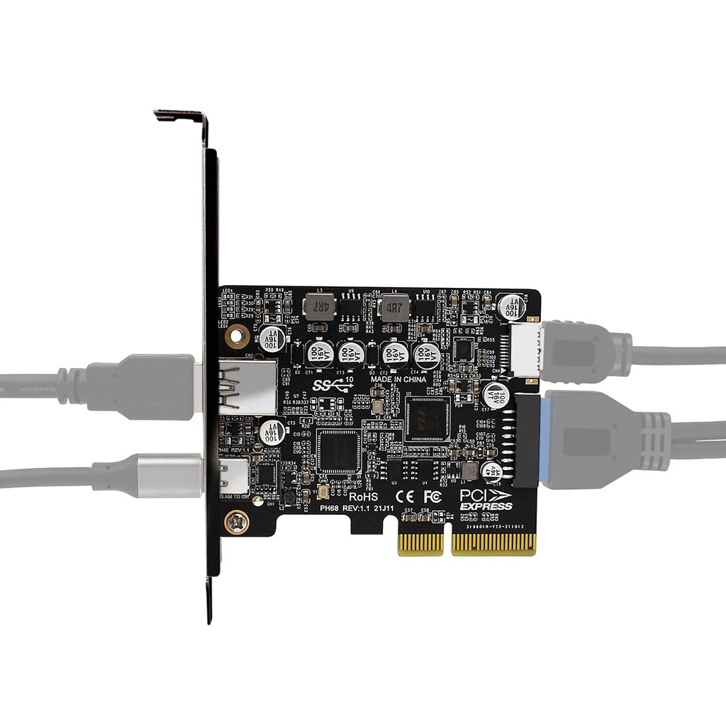 Карта адаптера PCIe3.0 - USB3.2 Type-C Front 10Gbps PCI Express PCI-E USB 3.2 Контроллер Дополнительная карта TypeE 19P/20P Карта расширения