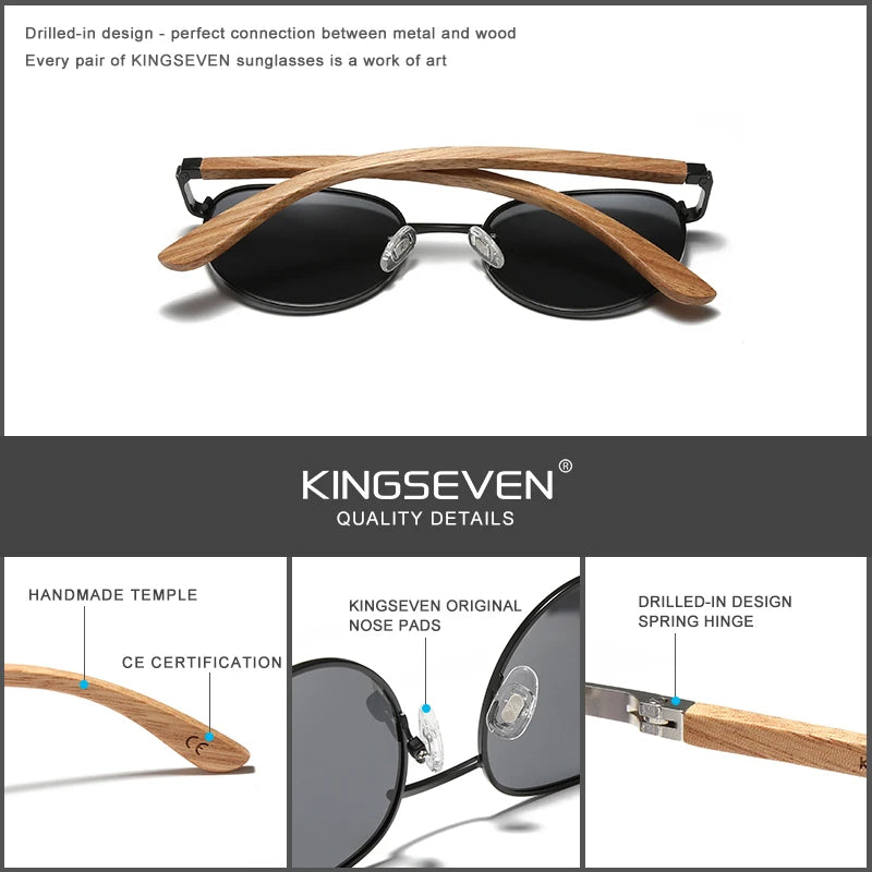 KINGSEVEN النظارات الشمسية للرجال UV400 الاستقطاب المرأة النظارات الإطار الخشب الطبيعي موضة نظارات شمسية نظارات حماية