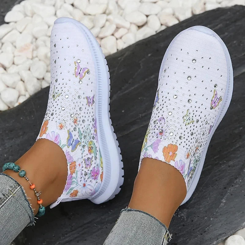 Women's Soft Printed Flats Autumn Breathable Knitted Platform Sneakers Woman Chinese Style Flowers Casual Shoes Plus Size 43