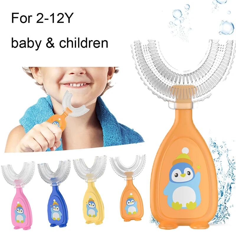 Children U-Shape Toothbrush 360-Degree Oral Cleaning Kids Tooth Brush Soft Million Nano Bristle Silicone Baby Finger Teether TSF