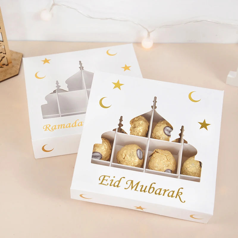 1-5Pcs Eid Mubarak Gift Box Candy Cake Chocolate Packaging Box Ramadan Kareem Home Decoration 2023 Islamic Muslim Party Supplies