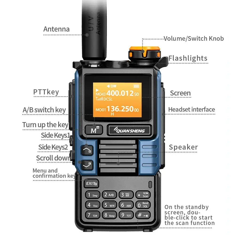 Quansheng UV-K6 Walkie Talkie 5 Вт Air Band Radio Type C Charge UHF VHF DTMF FM Scrambler NOAA Wireless Frequency Two Way CB Radio