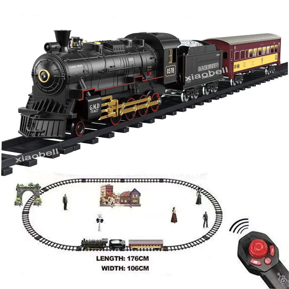 RC Train Toys Simulation Train Remote Control Retro Steam Electric Stepless Speed Control Remote Smoking Train Children's Toys