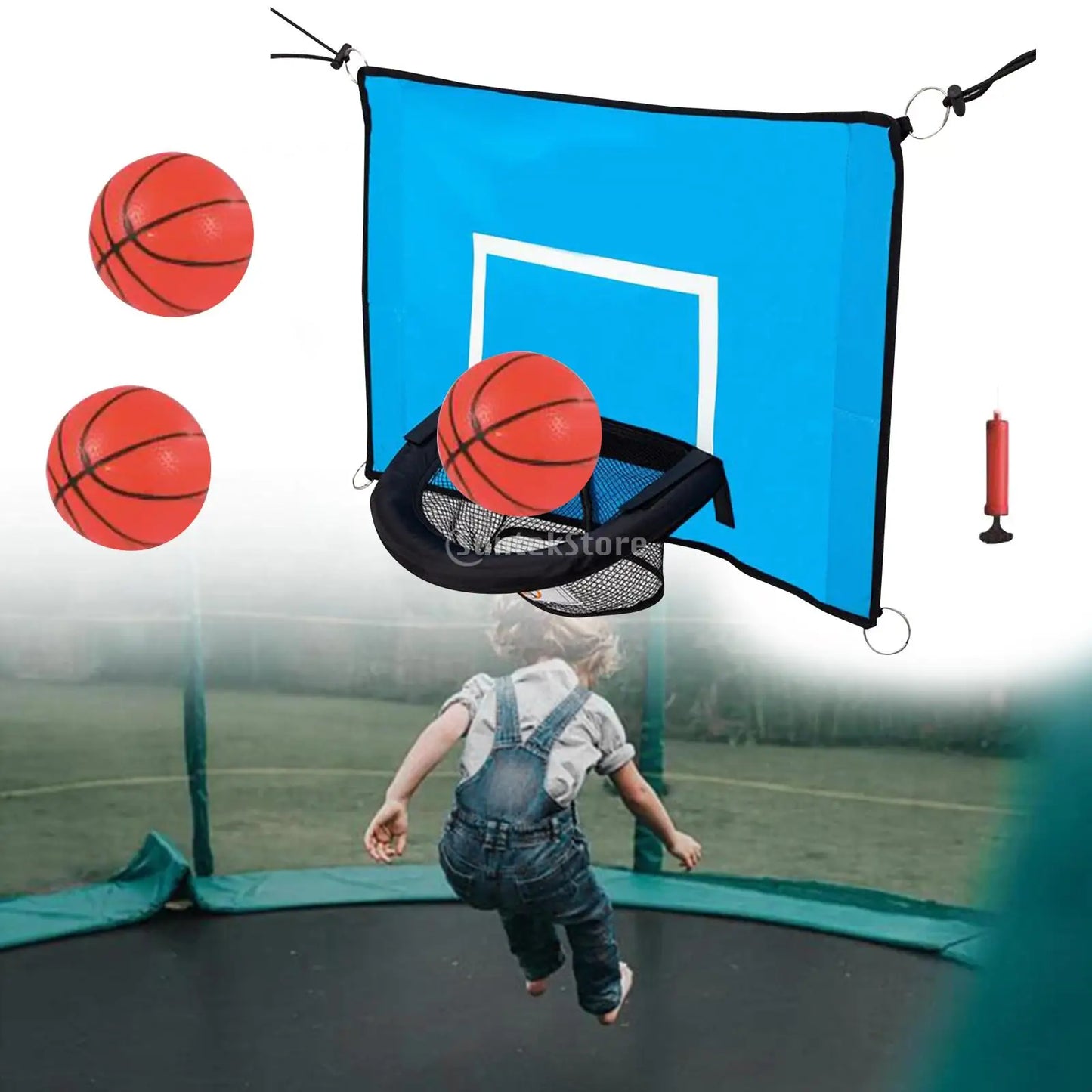 Trampolines Basketball Hoop Attachment Playing Gifts Sun Protection Backyard with Net Kids with Pump Outdoor Sports Universal