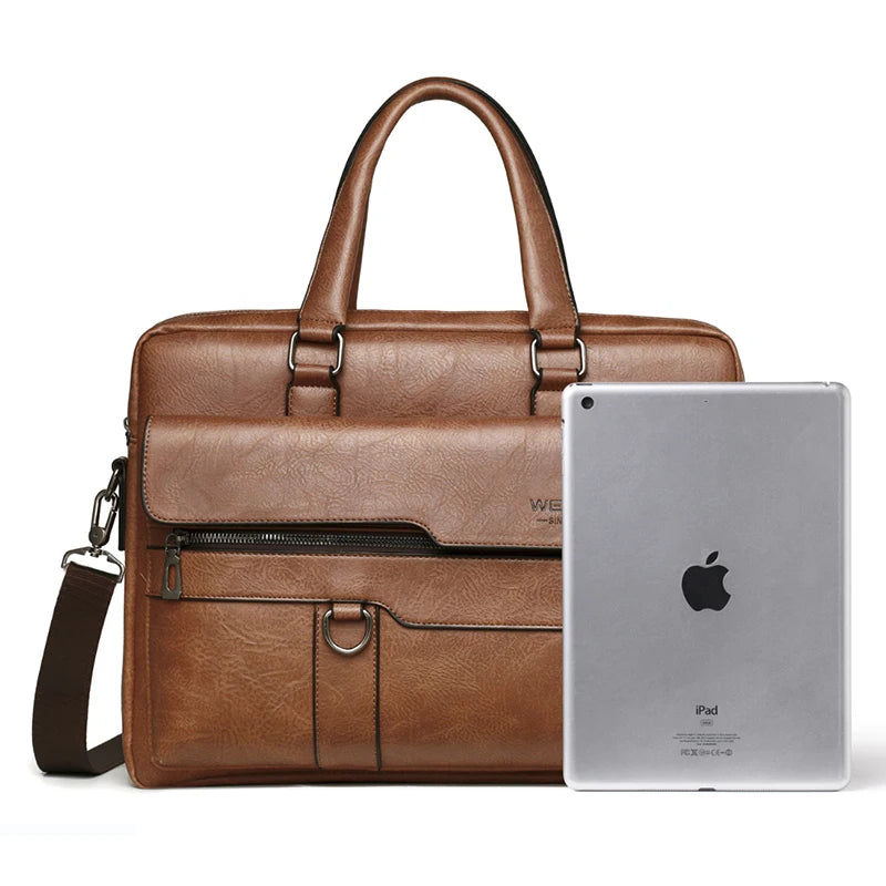 Men'S Briefcase Bag PU Leather Vintage Laptop Handbags Computer Shoulder Business Tote Messenger Breifcases Bag Male Husband