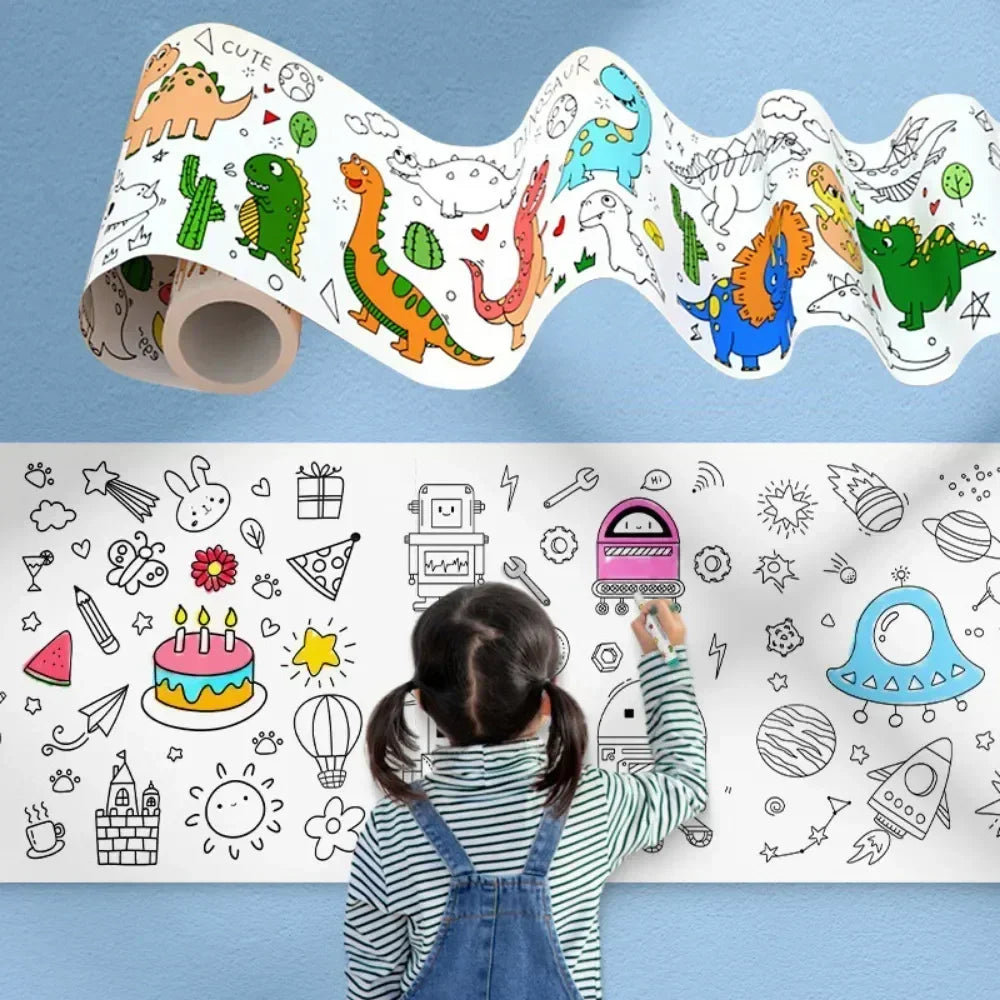 Children's Drawing Roll Sticky Color Filling Paper Graffiti Scroll Coloring Paper Roll for Kids DIY Painting Educational Toys